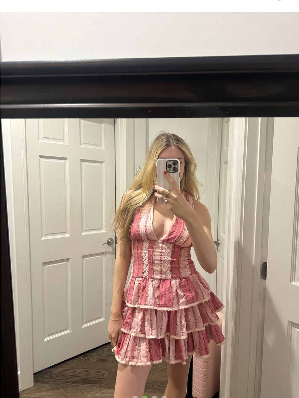 Pink Tiered Lace Mini Dress